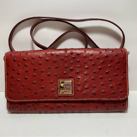 Dooney & Bourke Handbags - Dooney & Bourke Red Leather Women's Bag  Ostrich Embossed crossbody Clutch Purse